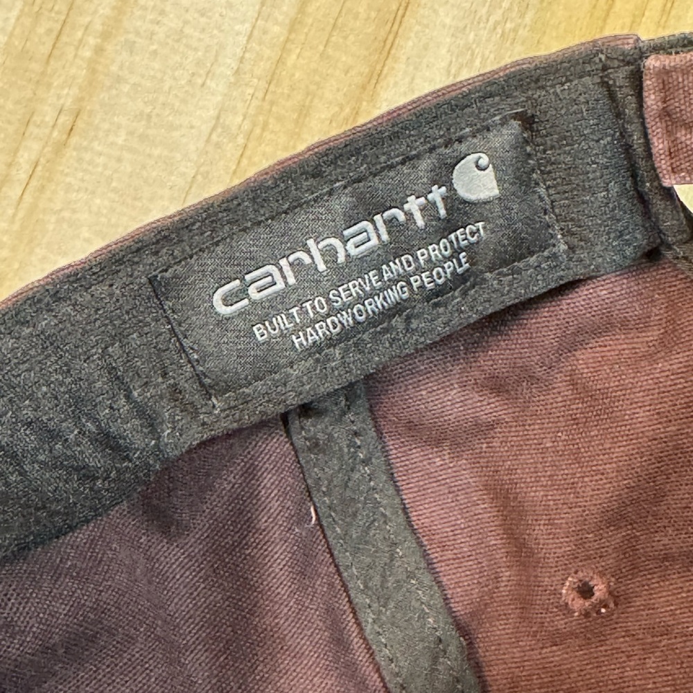 Carhartt Maroon Burgundy Canvas Cap with Leather Logo Patch Adjustable - Picture 4 of 5